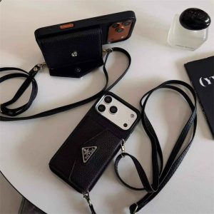 Alternative view of プラダ風 iphone17/17pro ケース iphone17promax ケース ショルダー ブランド iphone16/16plus ケース カード 収納 ブランド トライアングル ロゴ ストラップ付 スマホショルダー