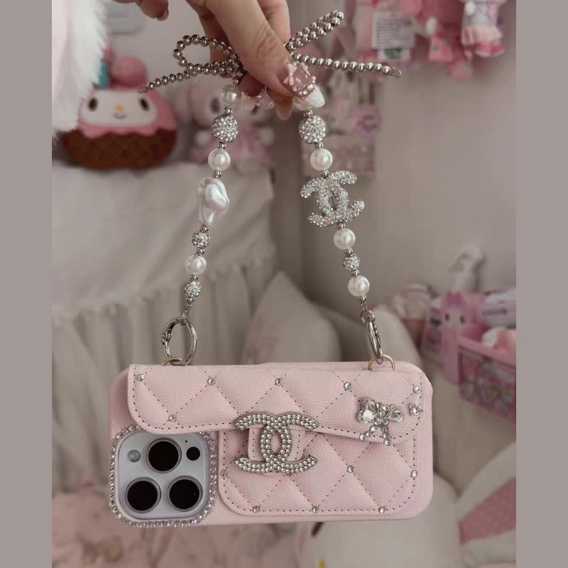 3万円値引】CHANEL パールストラップ iPhone14ProMAXケース パール付き 