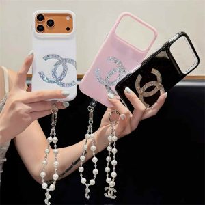 iphone18pro/18promax ケース chanel 風 iphone17/17pro ケース ビーズ ストラップ iphone16/15 ケース キラキラ ブランド iphone ケース おしゃれ レディース シャネル パロディ 携帯 ケース